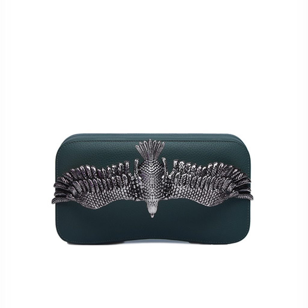 Soaring clutch Olive Green (silver Accessories) - Moni & J - High quality luxury fashion brand