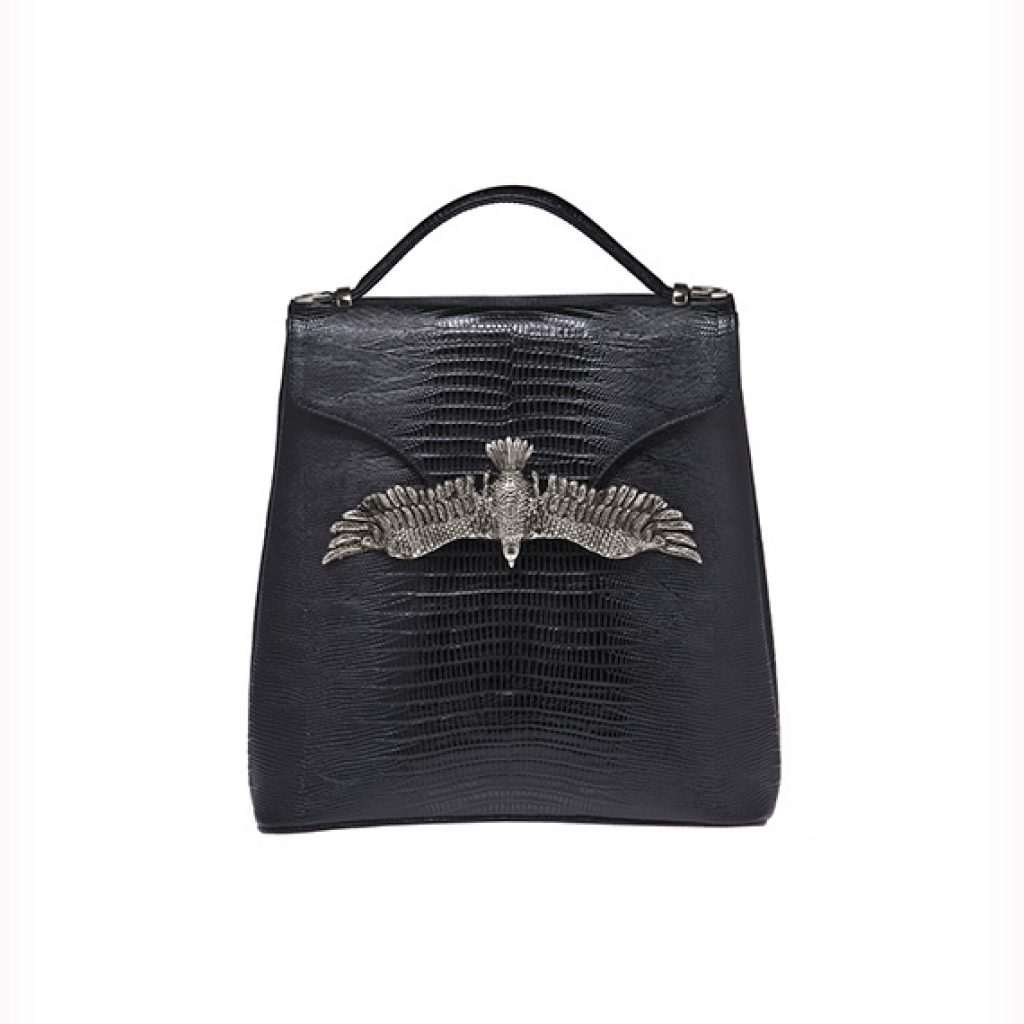 Baby Eagle BackPack Black (Lizard Print) Silver Plated Accessories - Moni & J - High quality luxury fashion brand